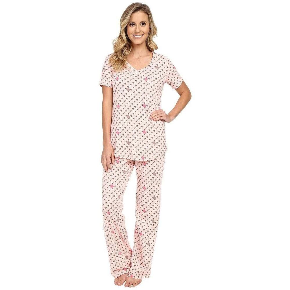 Vera Bradley Pink Blush Heart Print Knit Sleepwear Pajama Set Womans Size Small